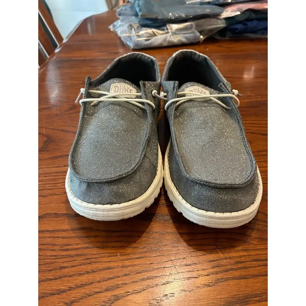 Hey Dude Wendy Metallic Sparkle Charcoal Gray Slip On Comfort Women's Size 11